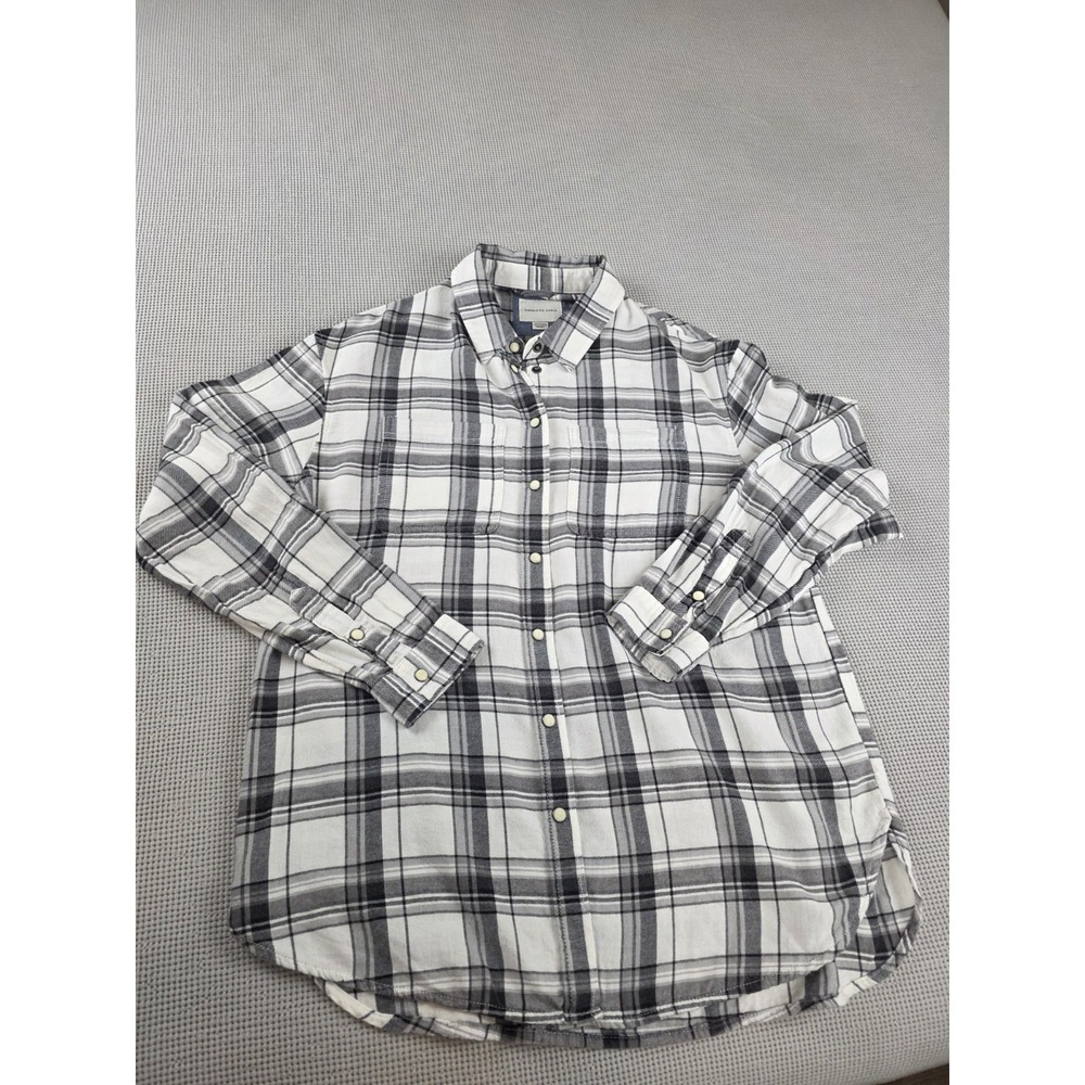 American Eagle Soft Boyfriend Fit Pearl Snap Plaid Shirt Women XS (099)